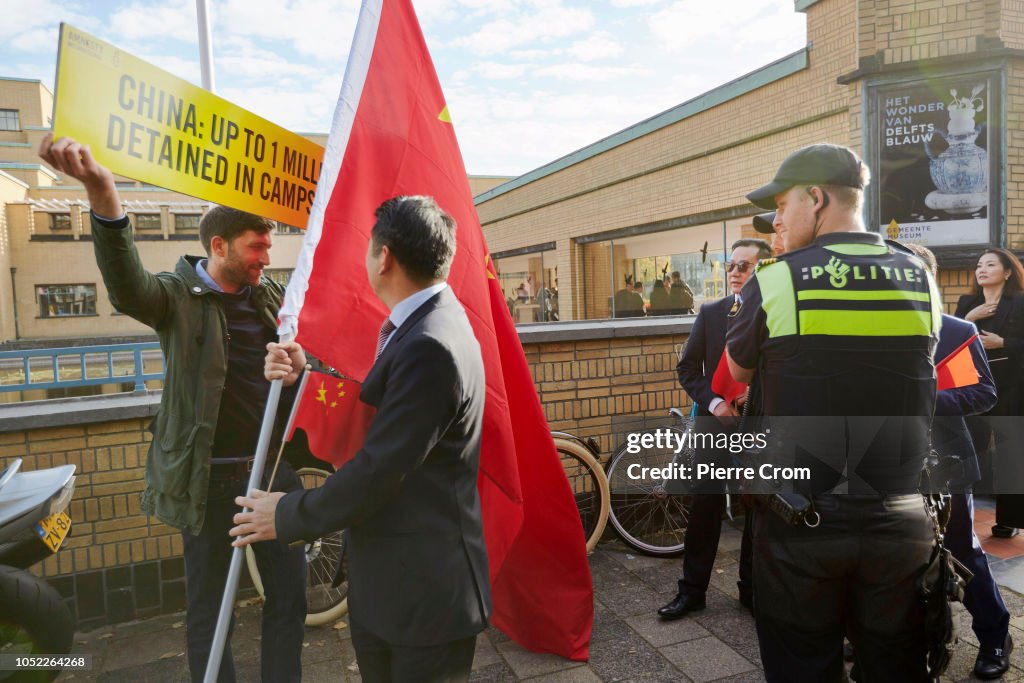 Protests Take Place As The Chinese Prime Minister Visits The Hague