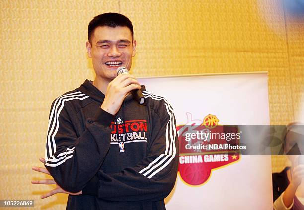 Yao Ming of Houston Rockets attends the press conference before 10/11NBA China Match Houston Rockets VS New Jersey Nets at Ritz-Carlton Hotel on...