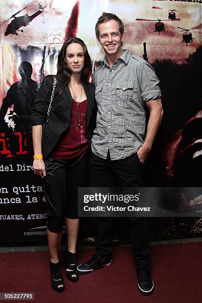 Muriel Hernandez and Molotov lead singer Randy Ebright attend the "La Milagrosa" premiere at Lumier Reforma on October 12, 2010 in Mexico City,...