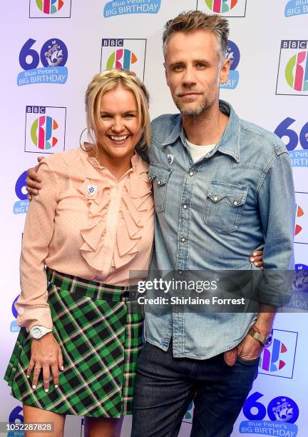 Katy Hill and Richard Bacon attend the 'Blue Peter Big Birthday' celebration at BBC Philharmonic Studio on October 16, 2018 in Manchester, England.