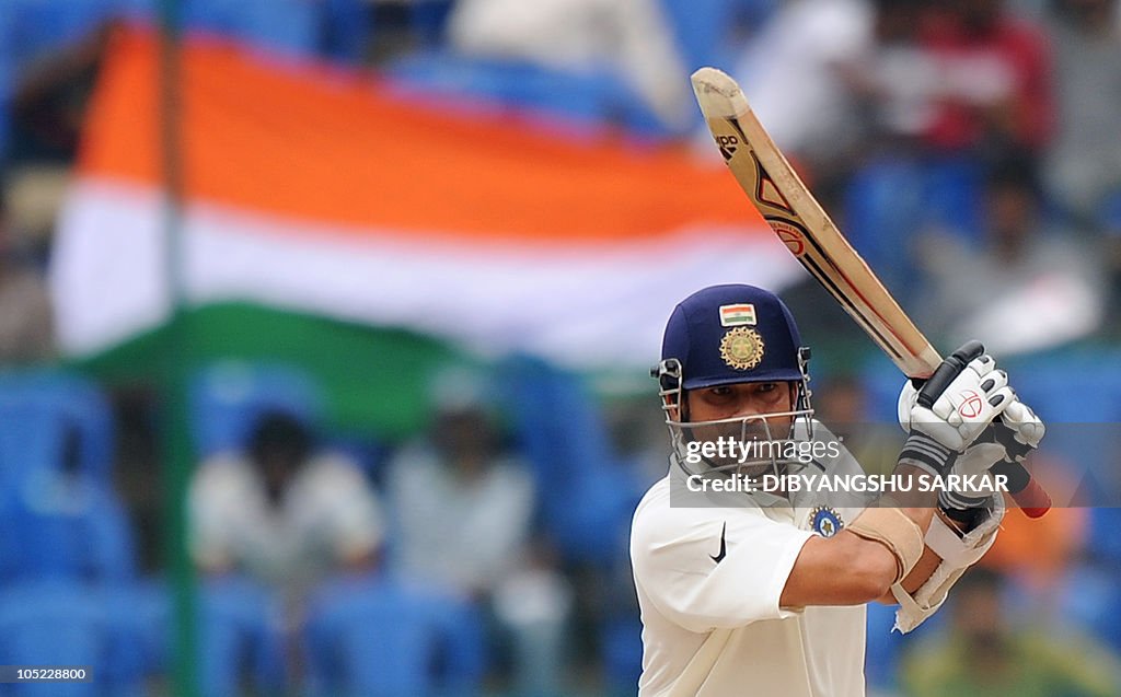 India's Sachin Tendulkar plays a shot du
