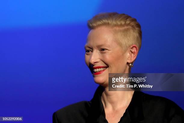 Tilda Swinton on stage at the UK Premiere of "Suspiria" & Headline Gala during the 62nd BFI London Film Festival on October 16, 2018 in London,...
