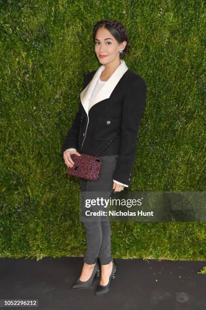 Audrey Gelman wearing Chanel at Through Her Lens: The Tribeca Chanel Women's Filmmaker Program Luncheon at Locanda Verde on October 16, 2018 in New...