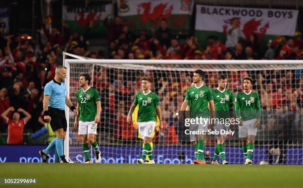 Dublin , Ireland - 16 October 2018; Shane Long of Republic of Ireland reacts after his side conceeded their first goal during the UEFA Nations League...