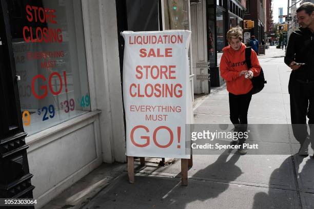 Sign advertises the closing of a store along a block in the West Village of Manhattan on October 16, 2018 in New York City. Manhattan, one of the...