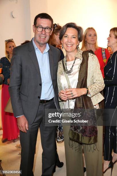 Willi Bonke, General Manager Premium Cars Rosenheim and Kristina Heubisch, wife of Wolfgang Heubisch, FDP, during the Ladies Art Lunch at Galerie...