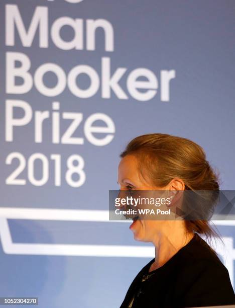 Writer Anna Burns smiles after she was presented with the Man Booker Prize for Fiction 2018 by Camilla, Duchess of Cornwall during the prize's 50th...