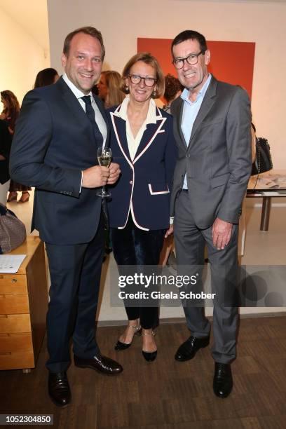 Daniel Stuehler , Dorothee Wahl and Willi Bonke, General Manager Premium Cars during the Ladies Art Lunch at Galerie Stefan Vogdt on October 16, 2018...