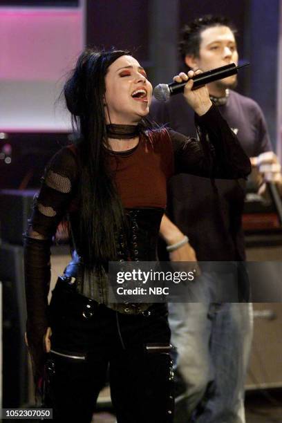 Episode 2445 -- Pictured: Musical guest Amy Lee of Evanescence performs on March 6, 2003 --