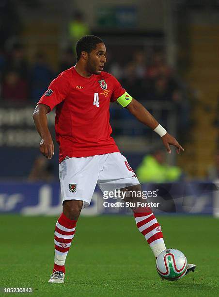 Wales captain Ashley Williams in action during the EURO 2012 Group G Qualifier between Wales and Bulgaria at Cardiff City Stadium on October 8, 2010...