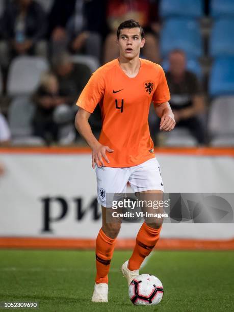 Justin Hoogma of Netherlands u21 during the EURO U21 2019 qualifying match between The Netherlands U21 and Ukraine U21 at the Vijverberg stadium on...