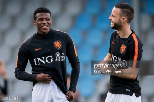 Javairo Dilrosun of Netherlands u21, Bart Ramselaar of Netherlands u21 during the EURO U21 2019 qualifying match between The Netherlands U21 and...