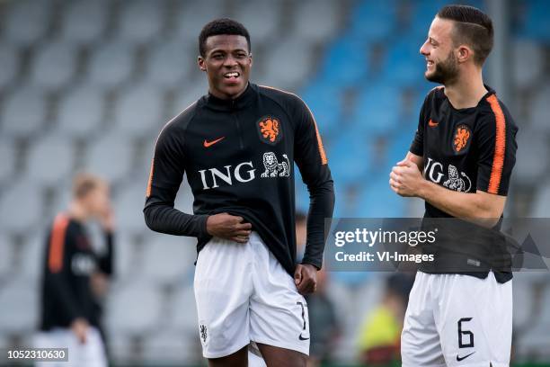 Javairo Dilrosun of Netherlands u21, Bart Ramselaar of Netherlands u21 during the EURO U21 2019 qualifying match between The Netherlands U21 and...