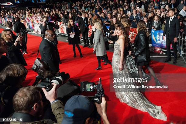 Dakota Johnson attends the UK film premiere of 'Suspiria' at Cineworld, Leicester Square, during the 62nd London Film Festival Headline Gala. October...