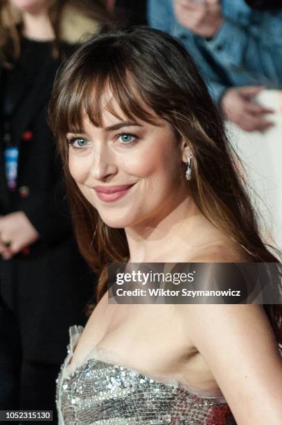 Dakota Johnson attends the UK film premiere of 'Suspiria' at Cineworld, Leicester Square, during the 62nd London Film Festival Headline Gala. October...