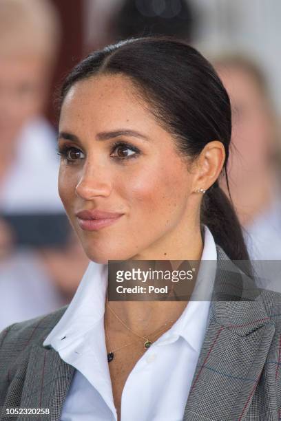 Meghan, Duchess of Sussex attends a naming and unveiling ceremony for the new Royal Flying Doctor Service aircraft at Dubbo Airport on October 17,...
