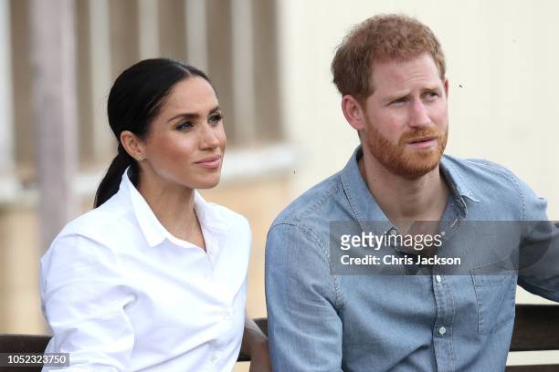 Prince Harry, Duke of Sussex and Meghan, Duchess of Sussex visit a local farming family, the Woodleys, on October 17, 2018 in Dubbo, Australia. The...