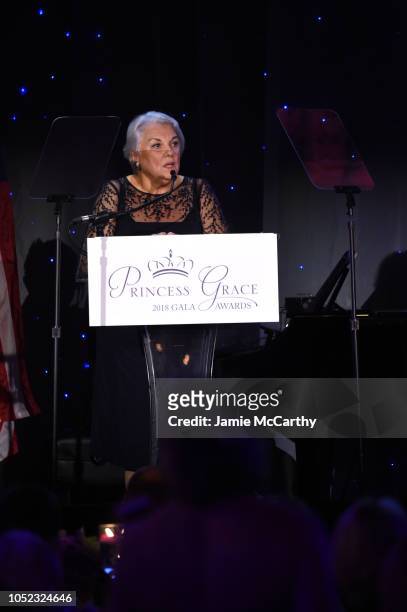 Tyne Daly speaks on stage during the 2018 Princess Grace Awards Gala at Cipriani 25 Broadway on October 16, 2018 in New York City.
