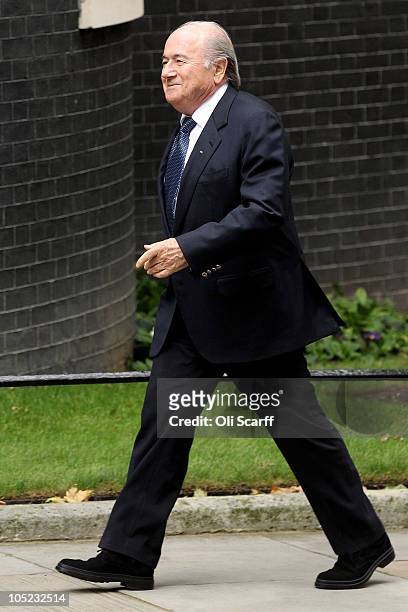 Sepp Blatter, the President of FIFA, arrives in Downing Street on October 13, 2010 in London, England. Mr Blatter arrived to discuss England's bid...