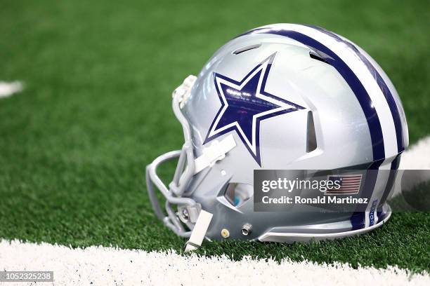 Dallas Cowboys helmet at AT&T Stadium on October 14, 2018 in Arlington, Texas.