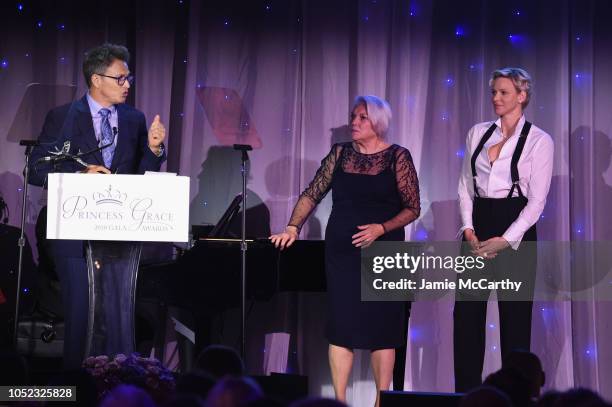 Honoree Tim Daly, Tyne Daly, and honoree Tim Daly HSH Princess Charlene of Monaco appear on stage during 2018 Princess Grace Awards Gala at Cipriani...
