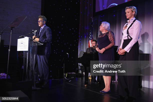 Honoree Tim Daly, Tyne Daly, and honoree Tim Daly HSH Princess Charlene of Monaco appear on stage during 2018 Princess Grace Awards Gala at Cipriani...