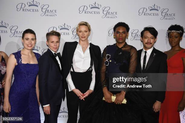 Louisa Proske, Sara Bruner, HSH Princess Charlene of Monaco, Ramaj Jamar, Vichet Chum, and Moses Ingram attend the 2018 Princess Grace Awards Gala at...