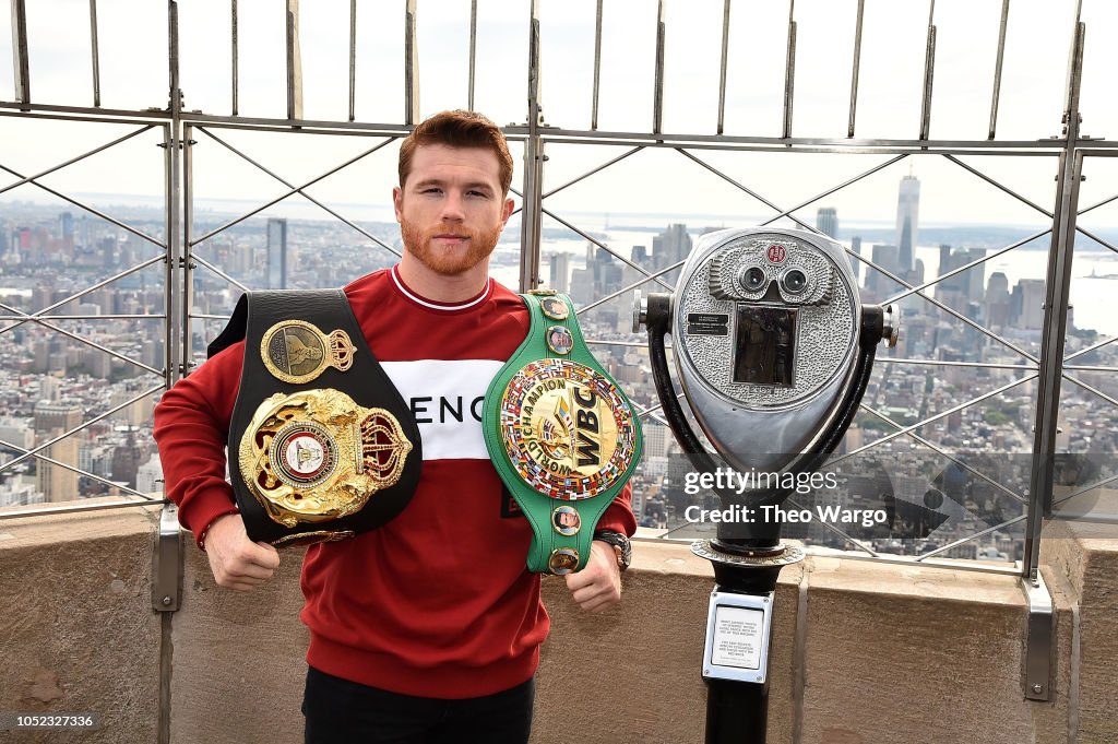 Empire State Building Hosts Boxing Champs Canelo Alvarez And Rocky Fielding