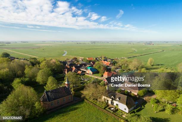 small dutch historical village called rottum seen from above - aldea fotografías e imágenes de stock