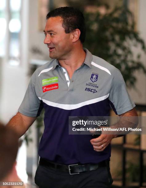 Peter Bell, Football Manager of the Dockers is seen during the AFL Trade period final day at Marvel Stadium on October 17, 2018 in Melbourne,...