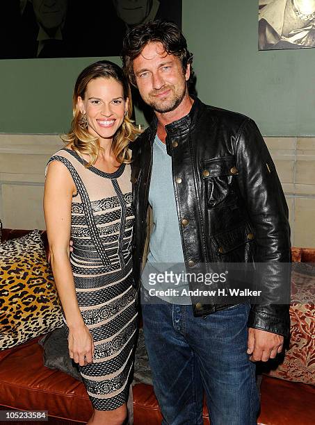 Actors Hilary Swank and Gerard Butler attends the after party for the Cinema Society screening of "Conviction" at the Soho Grand Hotel on October 12,...