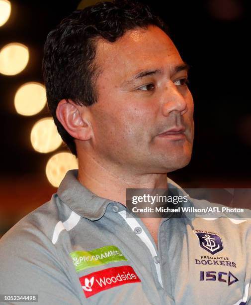 Peter Bell, Football Manager of the Dockers is seen during the AFL Trade period final day at Marvel Stadium on October 17, 2018 in Melbourne,...