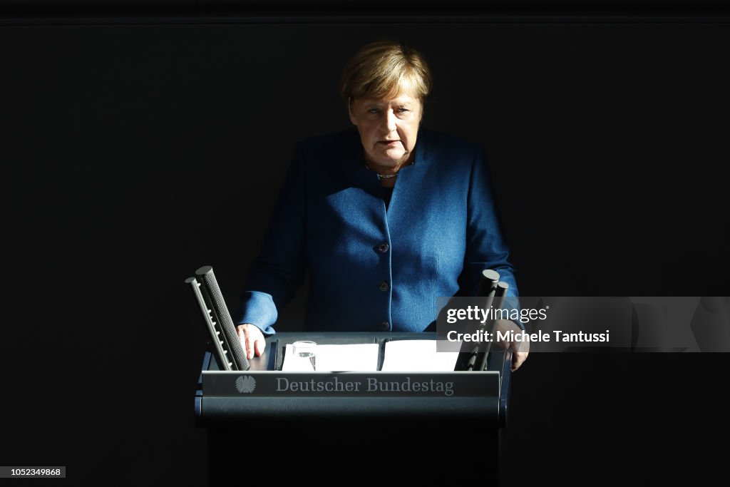 Merkel Gives Government Declaration Prior To European Council Brexit Meeting