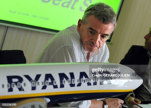 Irish budget airline Ryanair CEO Michael O'Leary attends a press conference in Marignane at the Marseille-Provence Airport, on October 13, 2010....