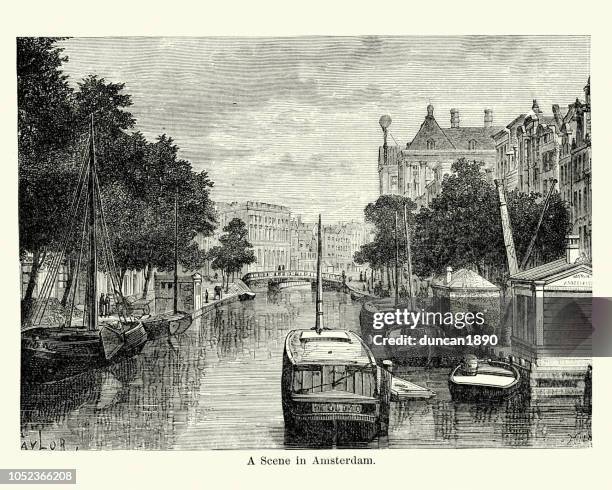 amsterdam, 19th century - barge stock illustrations