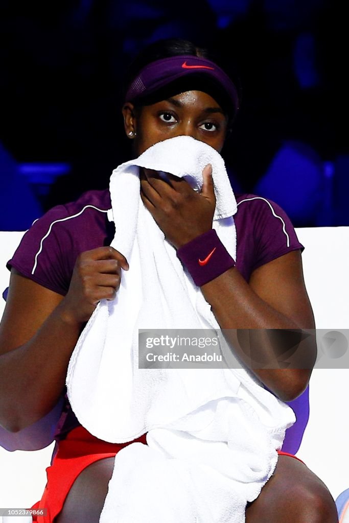 Sloane Stephens of USA in action against Ons Jabeur of Tunisia during