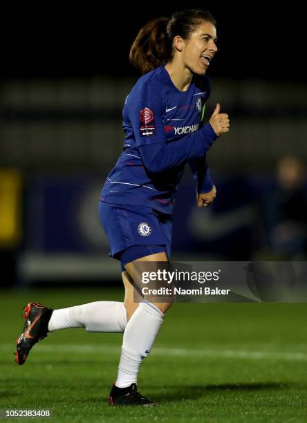 Karen Carney of Chelsea Women celebrates after scoring her team's first goal during the UEFA Women's Champions League Round of 16 1st Leg match...