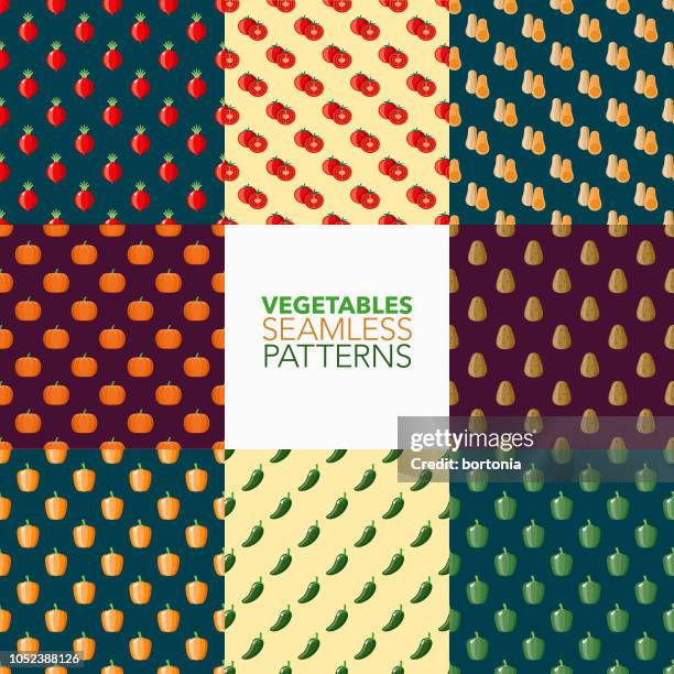 vegetables seamless pattern set - winter squash stock illustrations