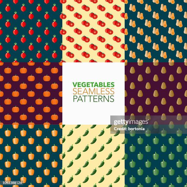 vegetables seamless pattern set - butternut squash stock illustrations