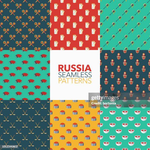 russia seamless pattern set - hockey background stock illustrations