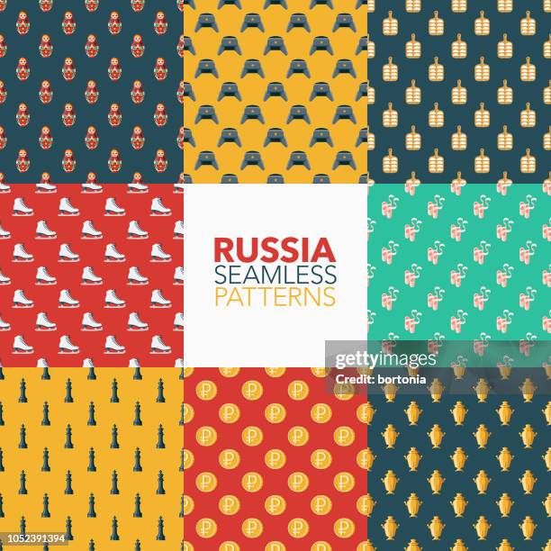 russia seamless pattern set - russian nesting doll stock illustrations