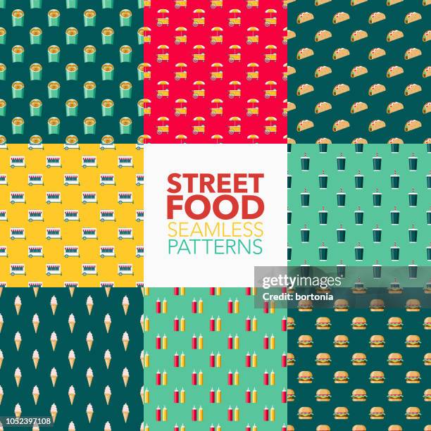 street food seamless pattern set - nugget stock illustrations