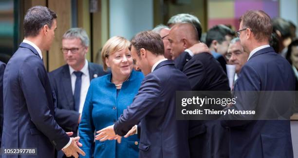 Spanish President of the government Pedro Sanchez Perez-Castejon, French President Emmanuel Macron, German Chancellor Angela Merkel, President of the...