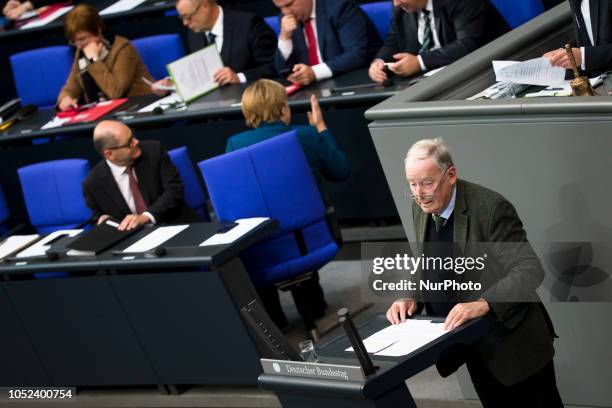 Alexander Gauland speaks in Bundestag in Berlin, Germany on October 17, 2018.