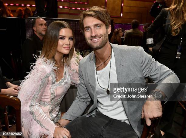 Maren Morris and Ryan Hurd pose during the 2018 CMT Artists of The Year at Schermerhorn Symphony Center on October 17, 2018 in Nashville, Tennessee.
