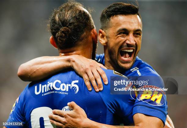 Robinho of Cruzeiro celebrates after scoring the first goal during the match against Corinthians for the Copa do Brasil 2018 at Arena Corinthians...