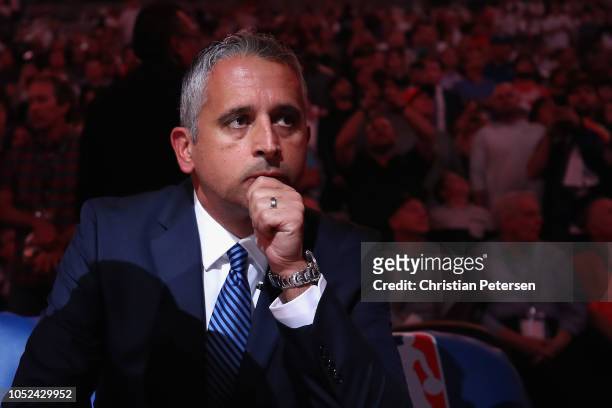 Head coach Igor Kokoskov of the Phoenix Suns sits on the bench before the NBA game against the Dallas Mavericks at Talking Stick Resort Arena on...