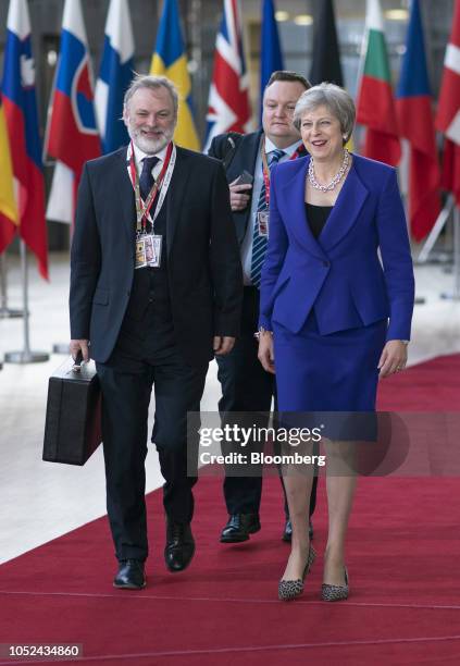 Theresa May, U.K. Prime minister, right, and Tim Barrow, U.K. Permanent representative to the European Union , left, arrive for a European Union...