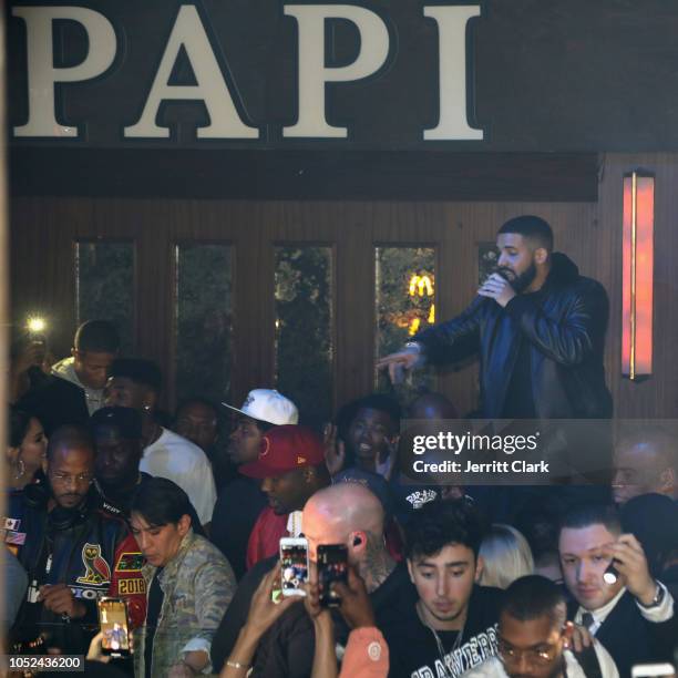 Drake marked the LA stop of his Aubrey & the Three Migos tour with a McDonald's fueled afterparty at Poppy nightclub on October 18, 2018 in Los...