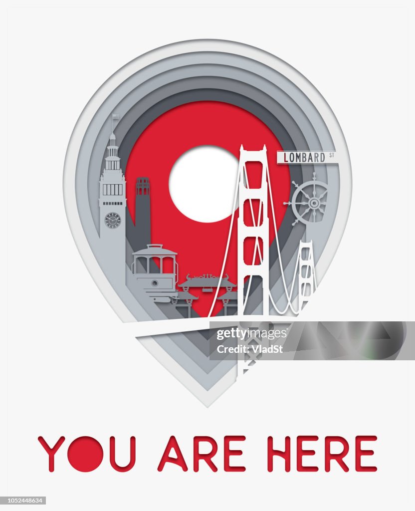 San Francisco City Map Location Icon Layers Paper Cut Illustration